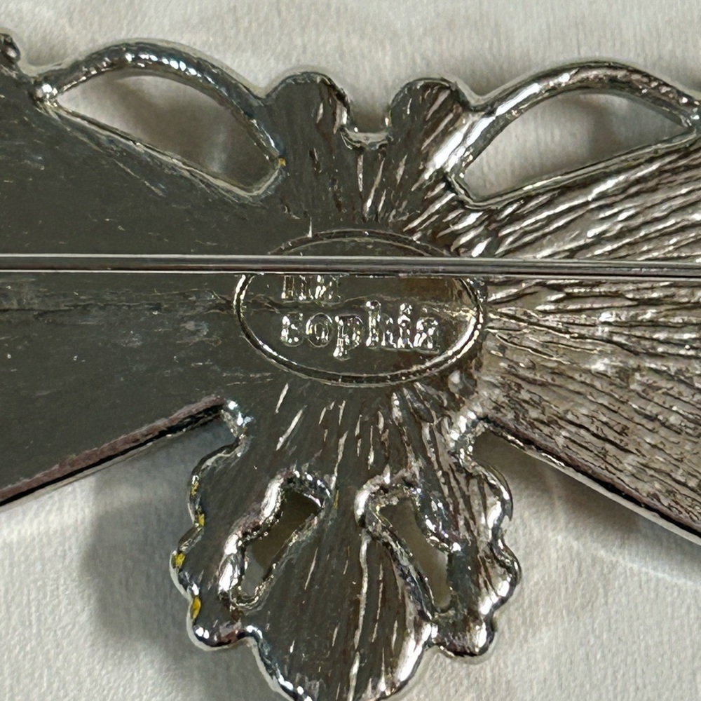 Pink Crystal Dragonfly Brooch LIA SOPHIA Glitterbug Pin Silver tone - Picture 3 of 4